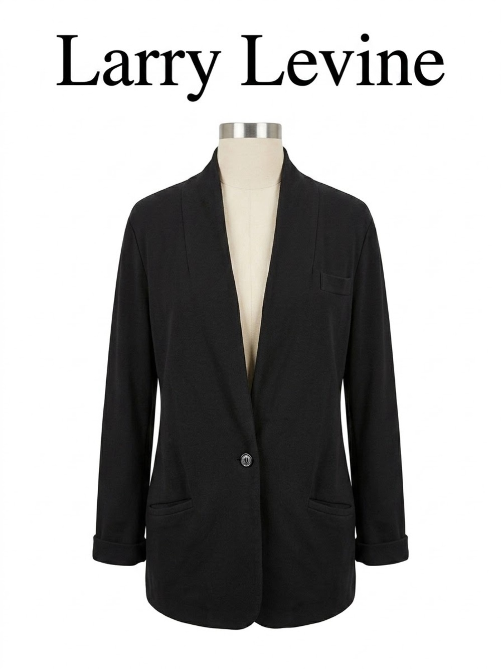 Larry Levine Black Single-Button Open-Front Blazer Size 12 0237